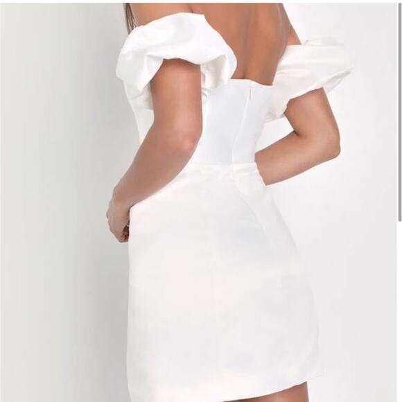 NWT Lulu's Significant Sensation White Satin Off the Shoulder Mini Dress Sz XL - Picture 2 of 9